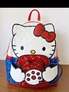 NWT Loungefly Sanrio Hello Kitty 50th Anniversary Phone Sequin Cosplay  Backpack
